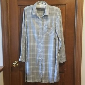 NWT sz M gray shirt dress plaid long sleeve